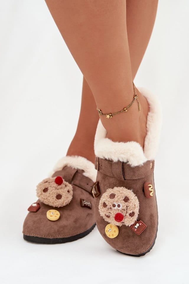 Love Lace Love Lace Women's Cozy Suede Fur Lined Slippers with Buckle Strap Charm in Brown - 3