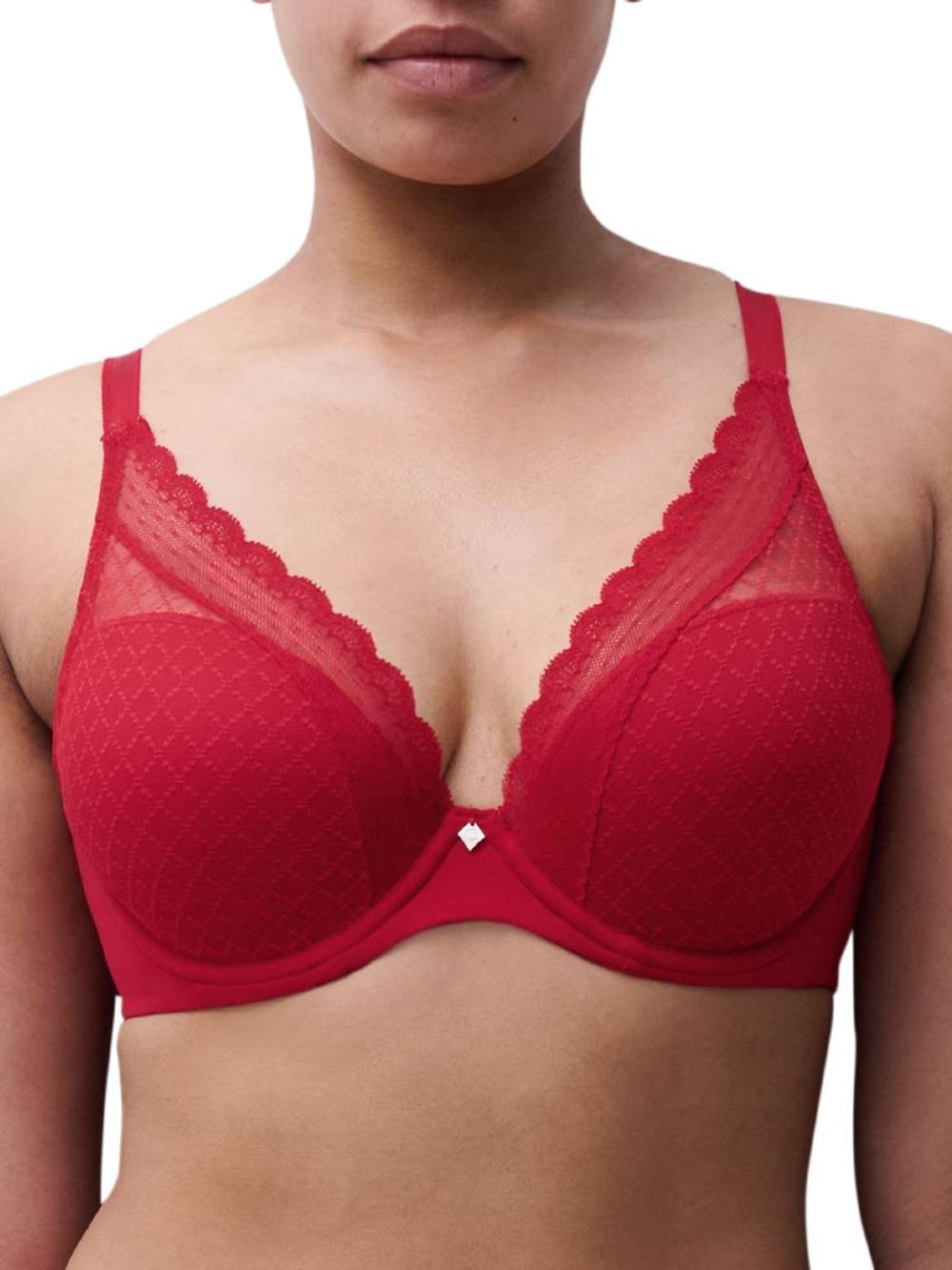 Chantelle Chantelle Women's Norah Chic Plunge T-Shirt Bra in Red - 4