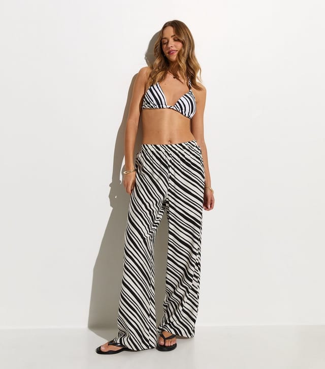 New Look Women's Black Striped Wide Leg Beach Trousers New Look - 3