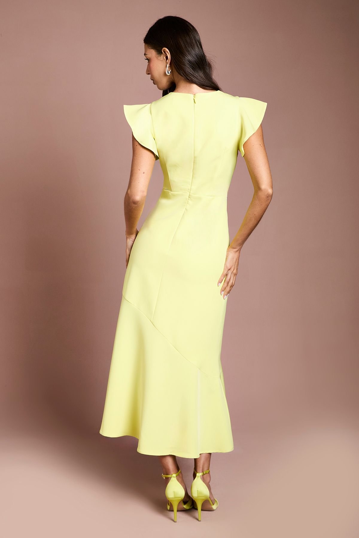 Coast Coast Women's Crepe Ruffle Detail Midi Dress in Chartreuse - 3