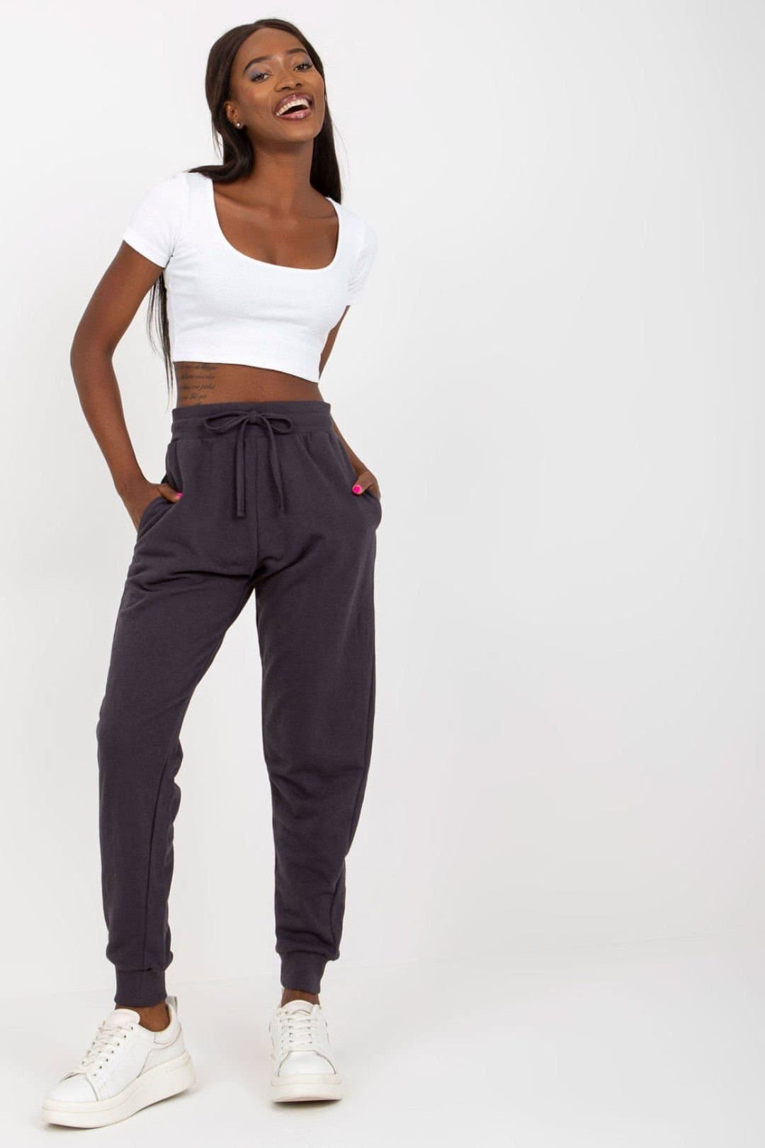 Love Lace Love Lace Women's High Waisted Tie Waist Sweatpants Pockets in Grey