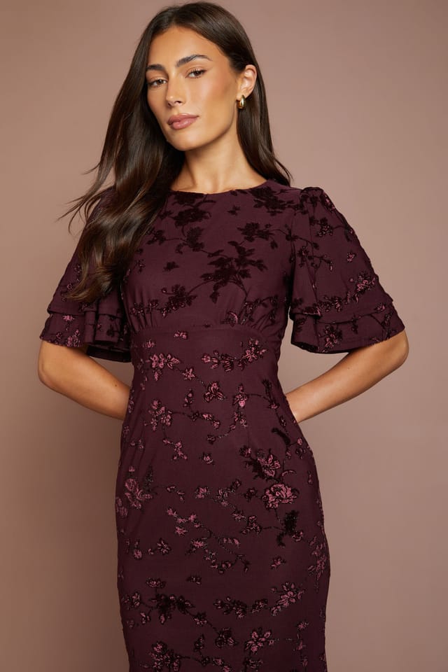 Coast Coast Women's Devore Mesh Angel Sleeve Bridesmaid Dress in Malbec - 2