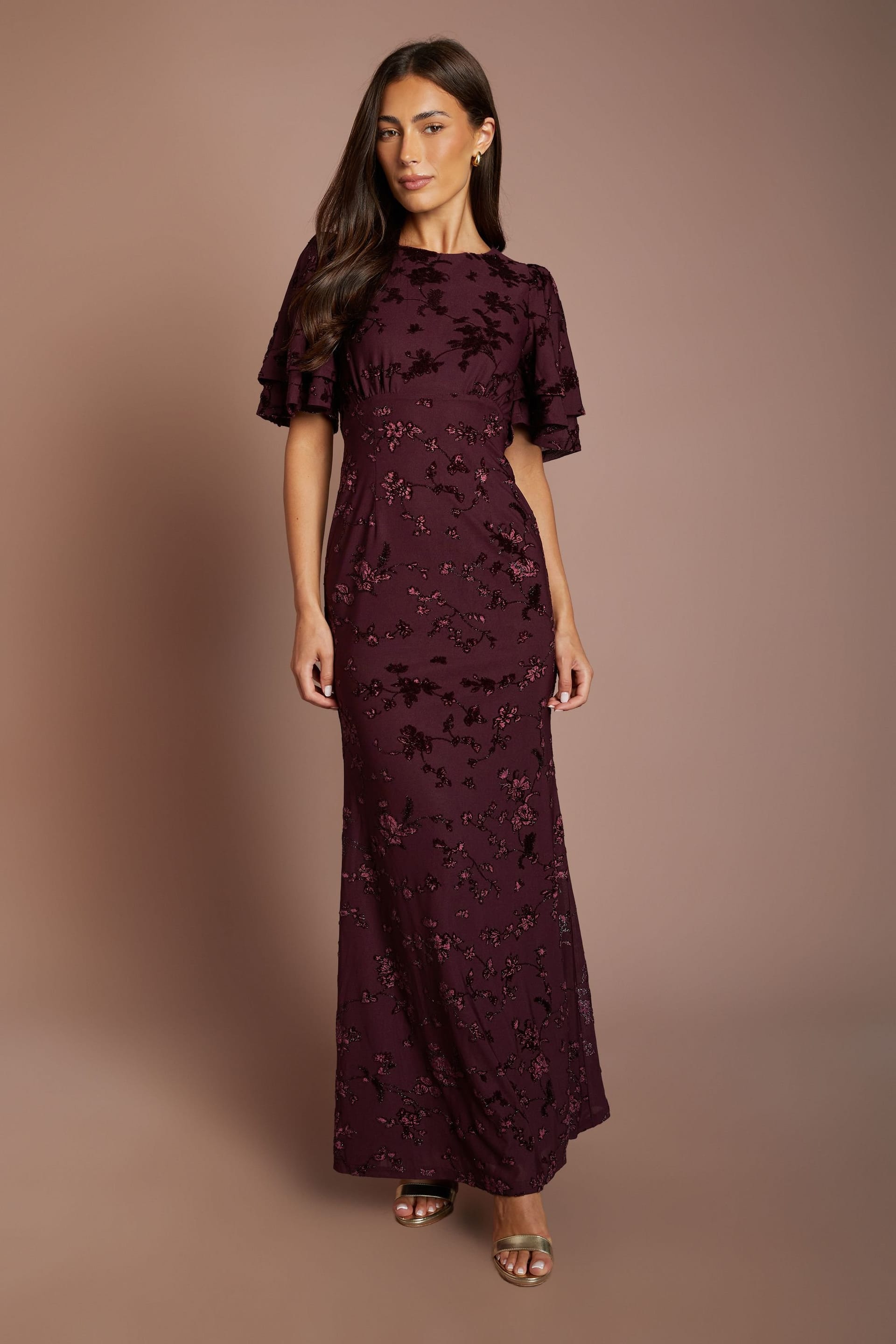Coast Coast Women's Devore Mesh Angel Sleeve Bridesmaid Dress in Malbec - 4