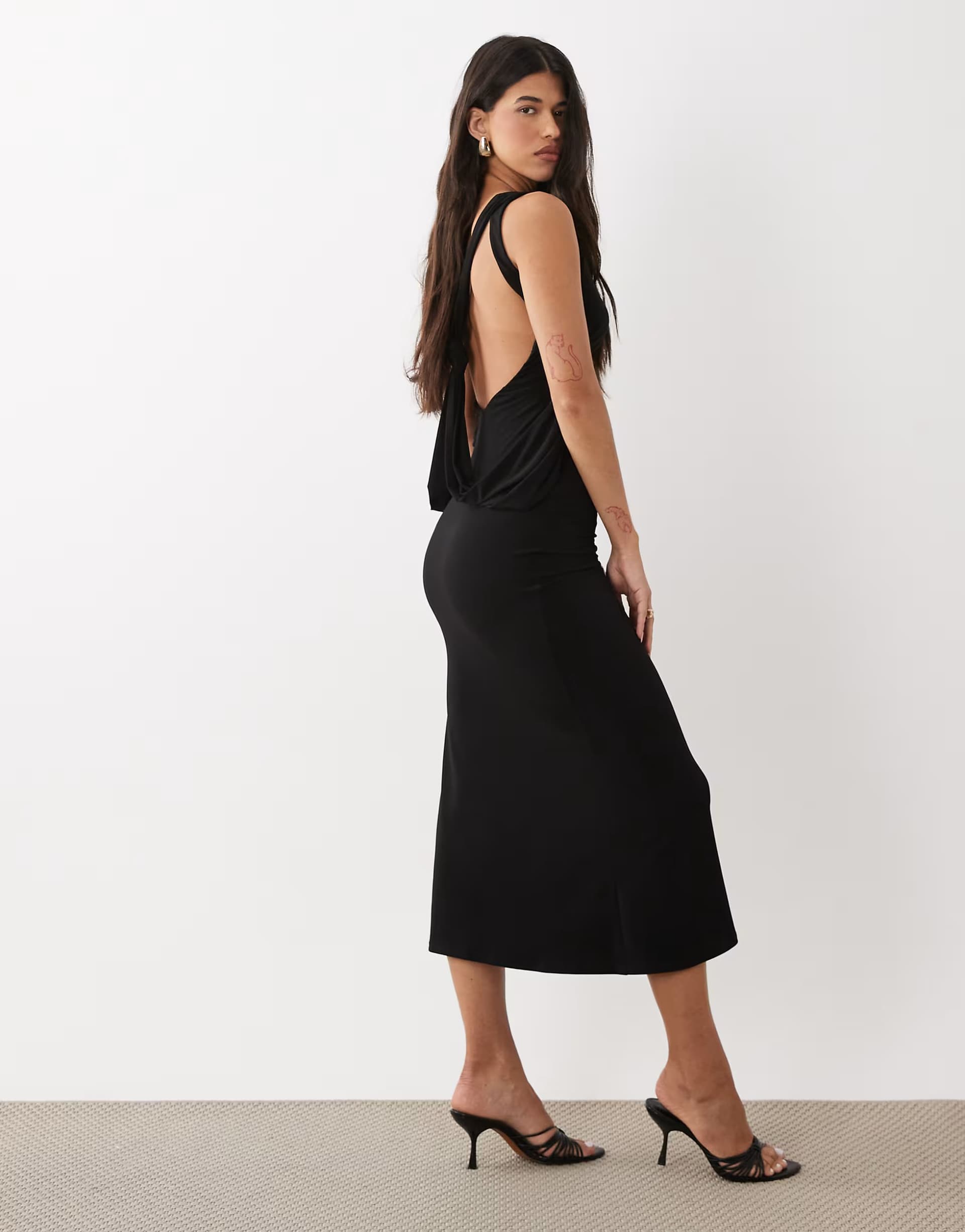 ASOS ASOS DESIGN slinky maxi dress with drape knot back detail in black