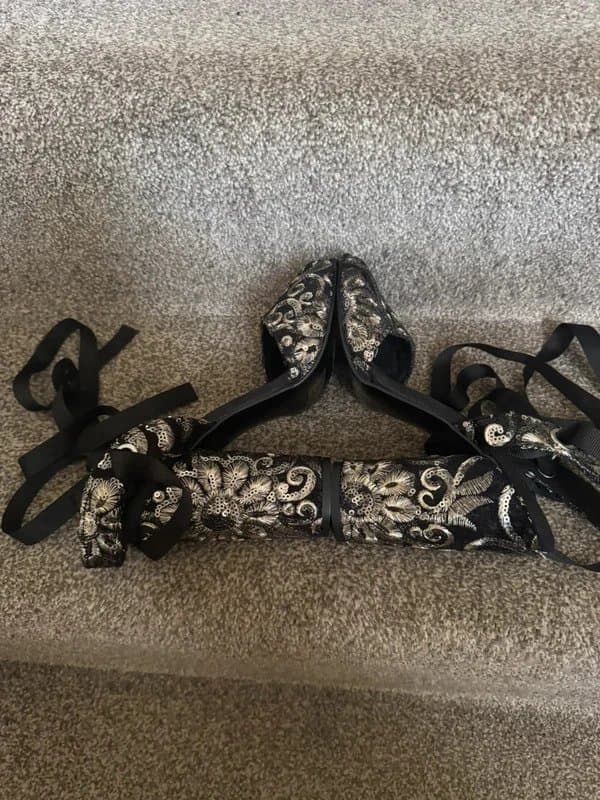 Topshop Topshop Embroidered Embellished Sequin Ornate Lace Up Heel Sandal Shoes Size 5