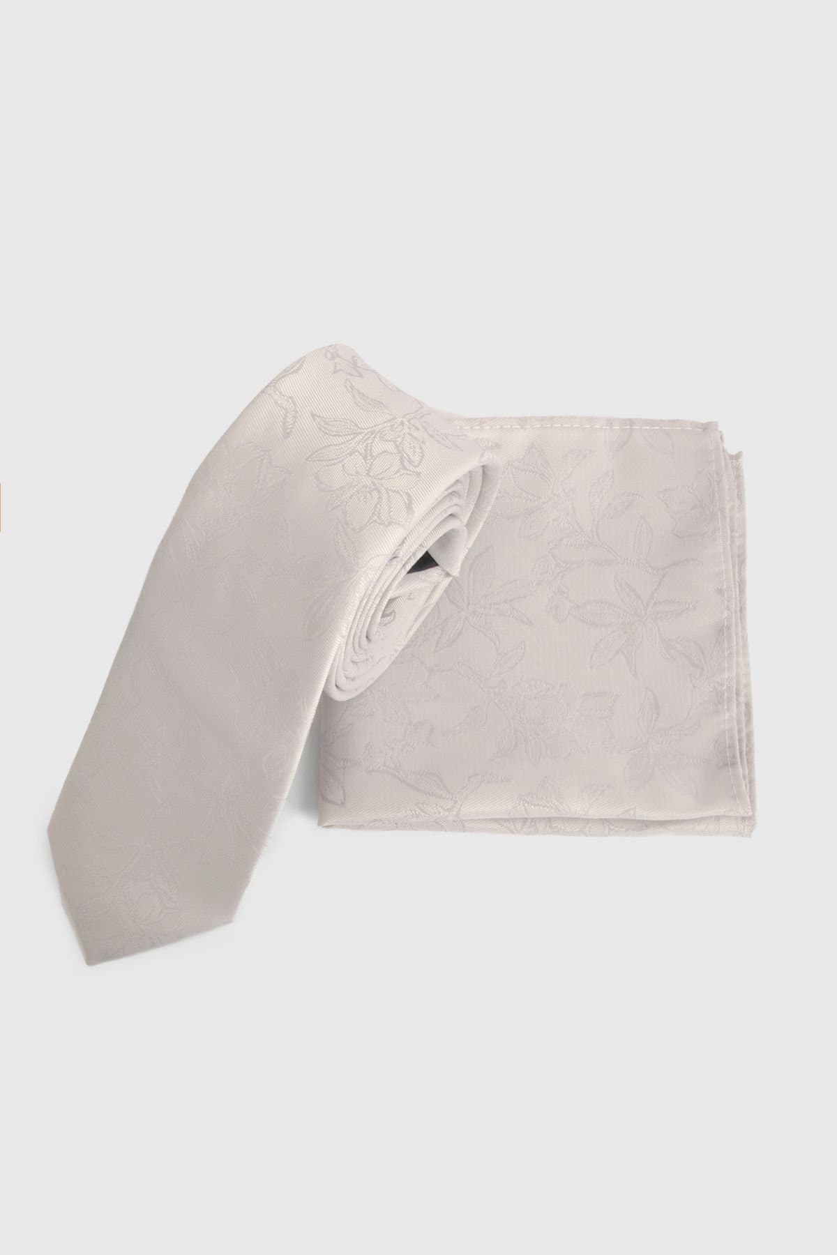 Burton Burton Men's Ivory Floral Printed Tie & Pocket Square
