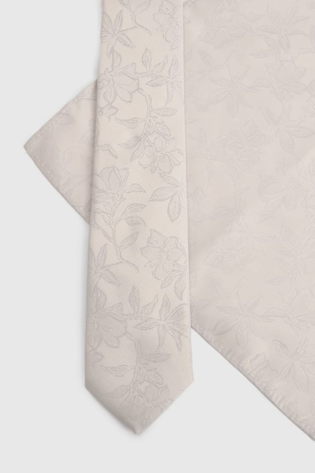 Burton Burton Men's Ivory Floral Printed Tie & Pocket Square - 3