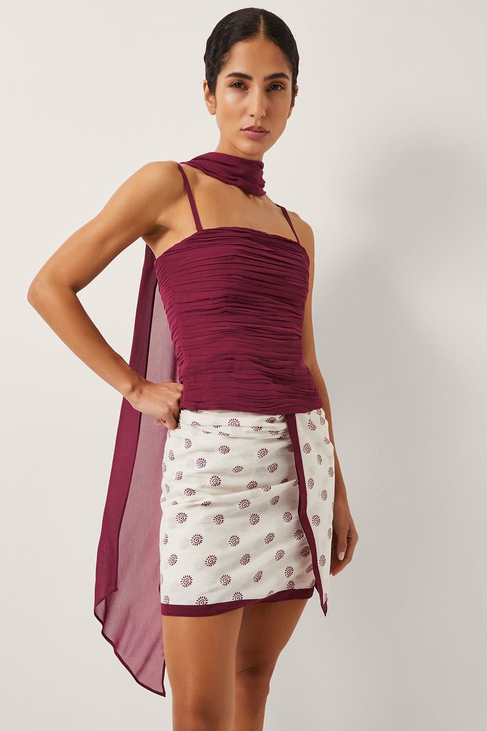 Monsoon Monsoon Red Ruched Bandeau Top & Scarf