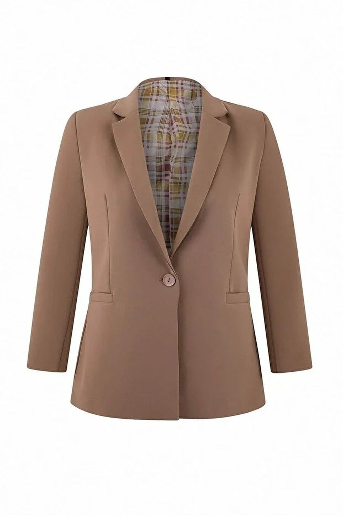 WOVCOR WOVCOR Women's Single Button Tailored Blazer Jacket in Taupe - 2