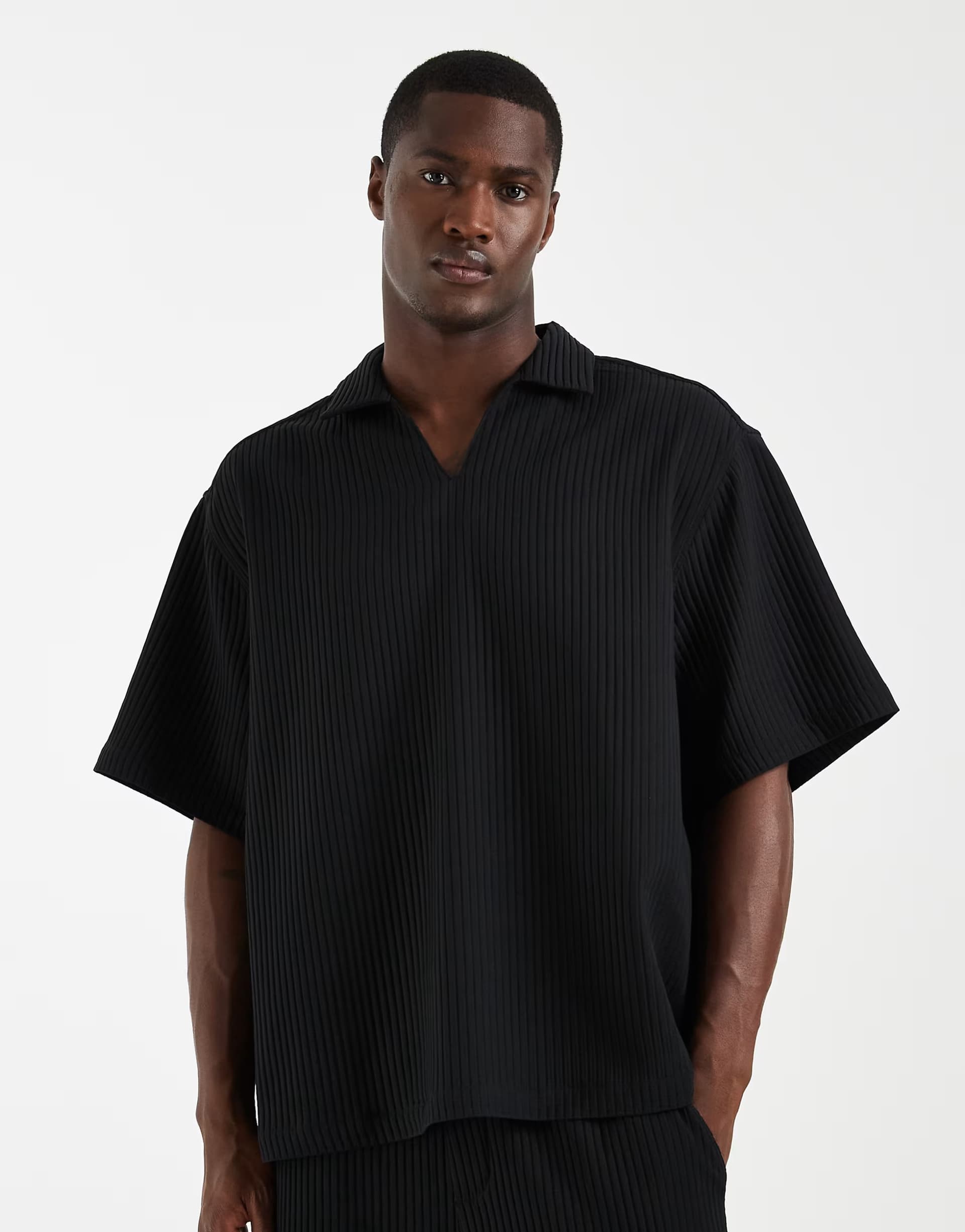 ASOS ASOS DESIGN co-ord oversized overhead plisse shirt in black