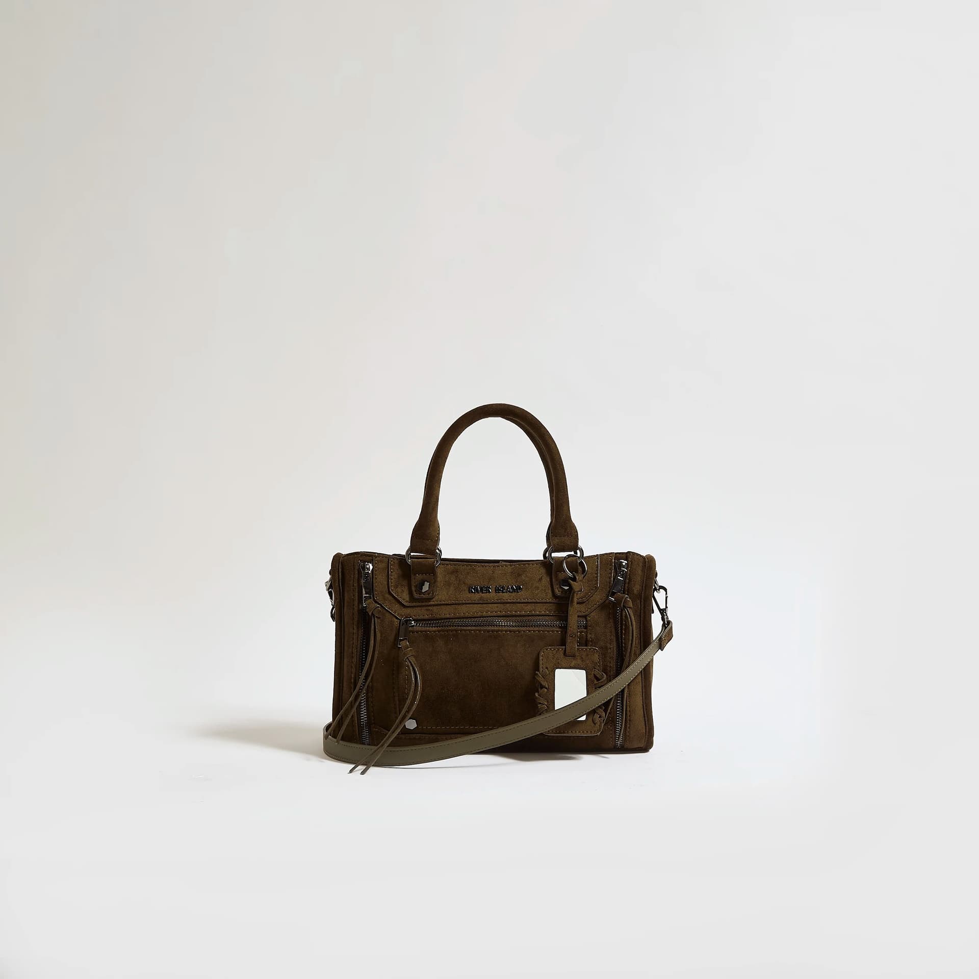 River Island River Island Womens Khaki Faux Suede Zip Panel Tote Bag