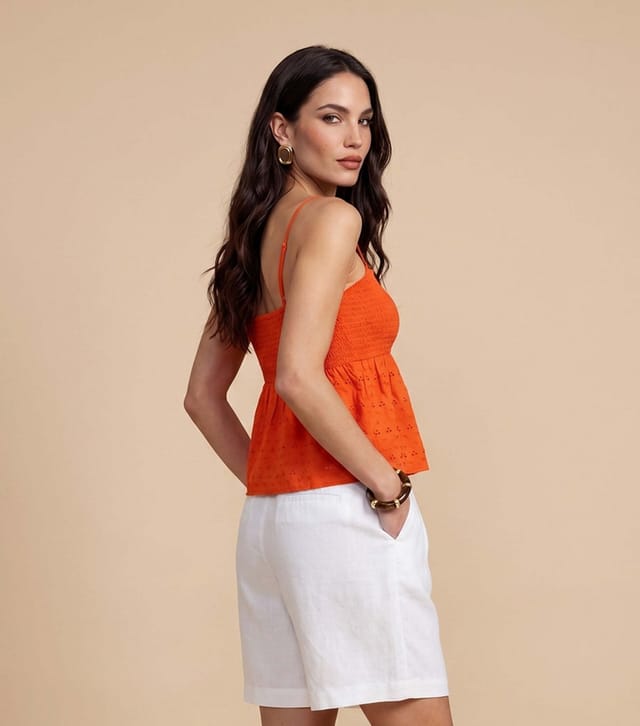 Urban Bliss Women's Bright Orange Cotton Shirred Strappy Top Urban Bliss New Look - 3