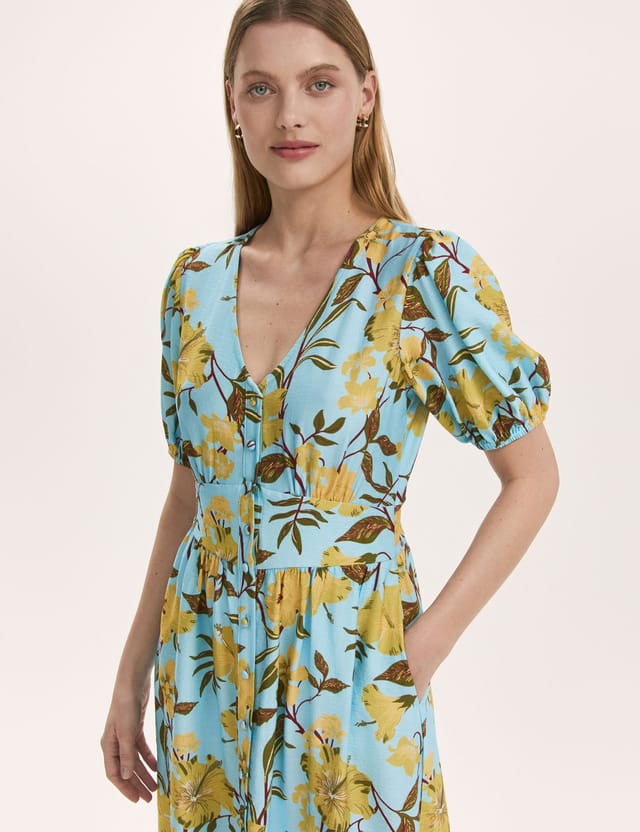 Finery London Finery London Women's Addison Floral Crepe Midi Dress in Aqua - 2