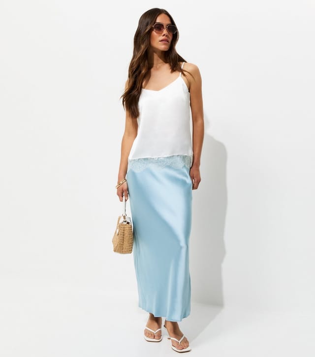New Look Women's Petite Light Blue Satin Bias Cut Midi Skirt New Look - 3
