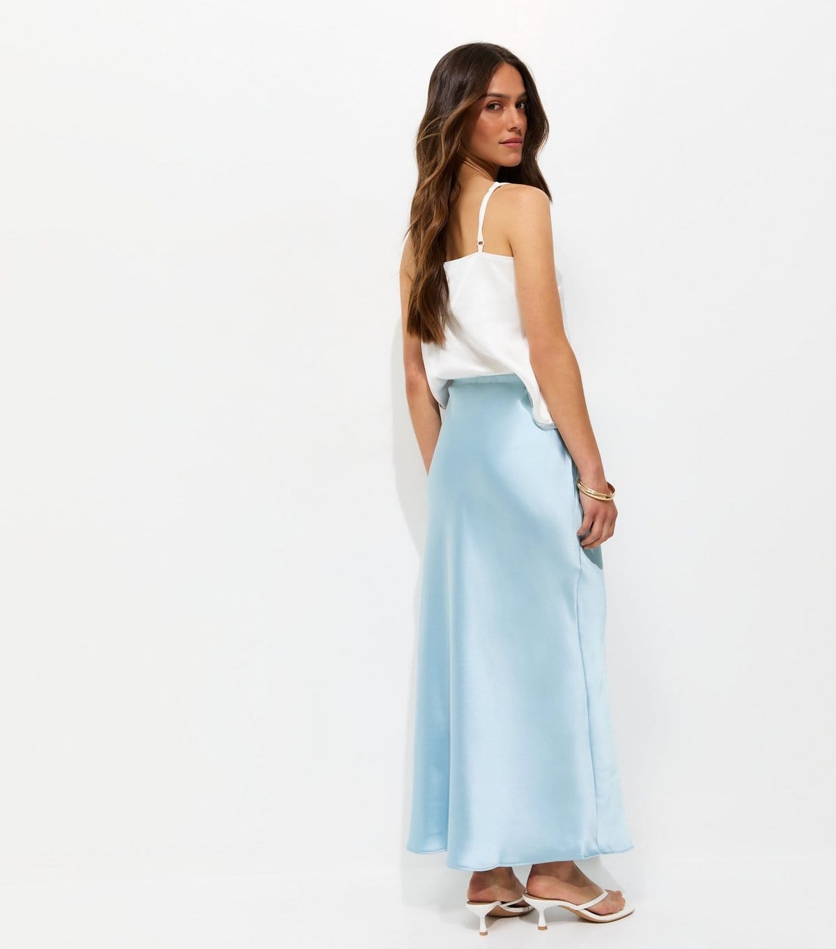 New Look Women's Petite Light Blue Satin Bias Cut Midi Skirt New Look - 4