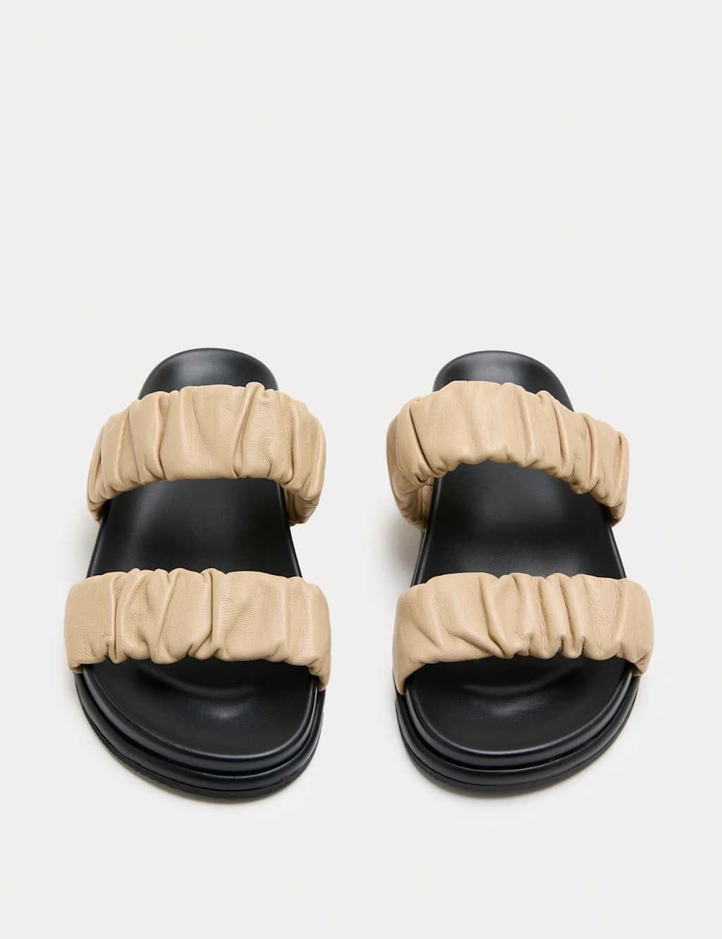 Marks & Spencer M&S Cream Ruched Leather Mule Footbed Sandals