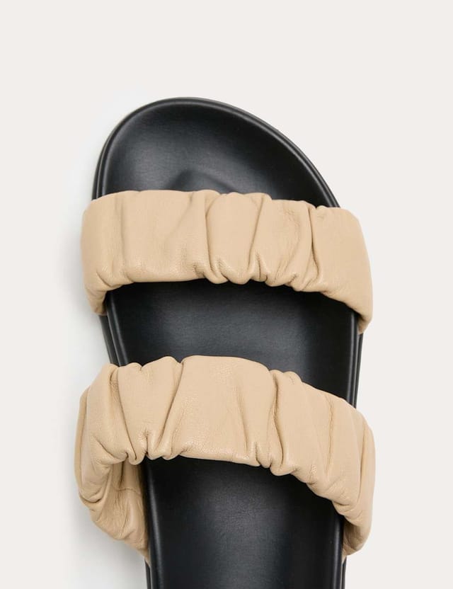 Marks & Spencer M&S Ruched Leather Mule Footbed Sandals Cream - 2
