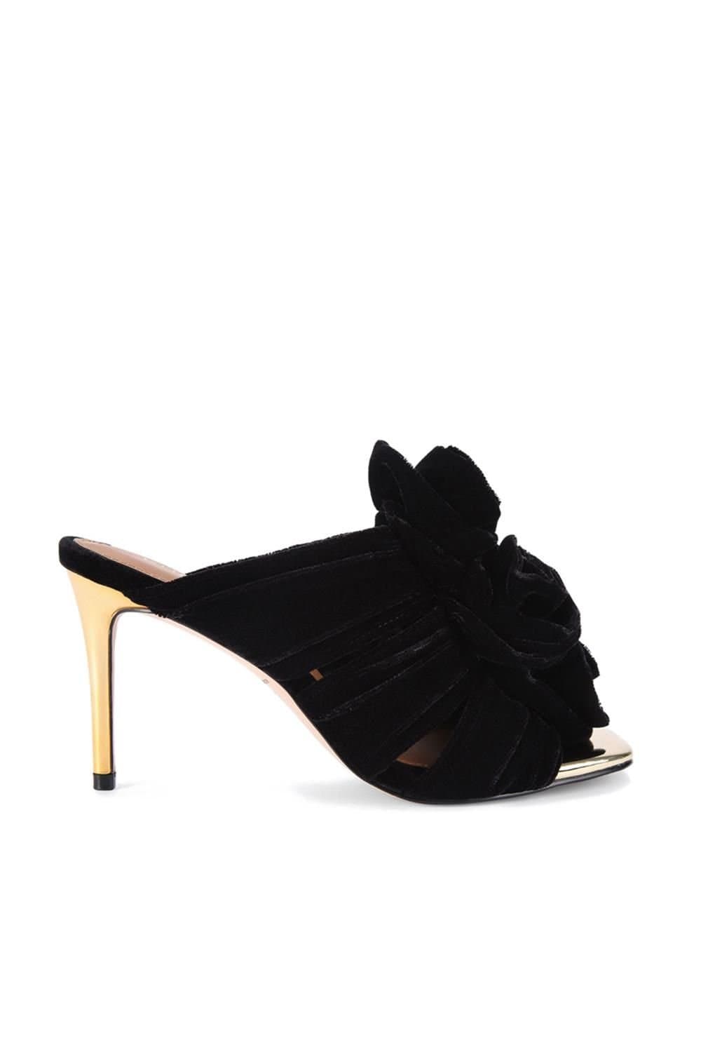 Kurt Geiger London Kurt Geiger London Black Velvet Floral Applique Mule Heels