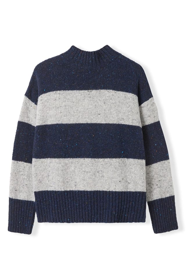 Celtic & Co Celtic & Co Women's Donegal Colourblock Funnel Neck Sweater in Mid Navy - 2