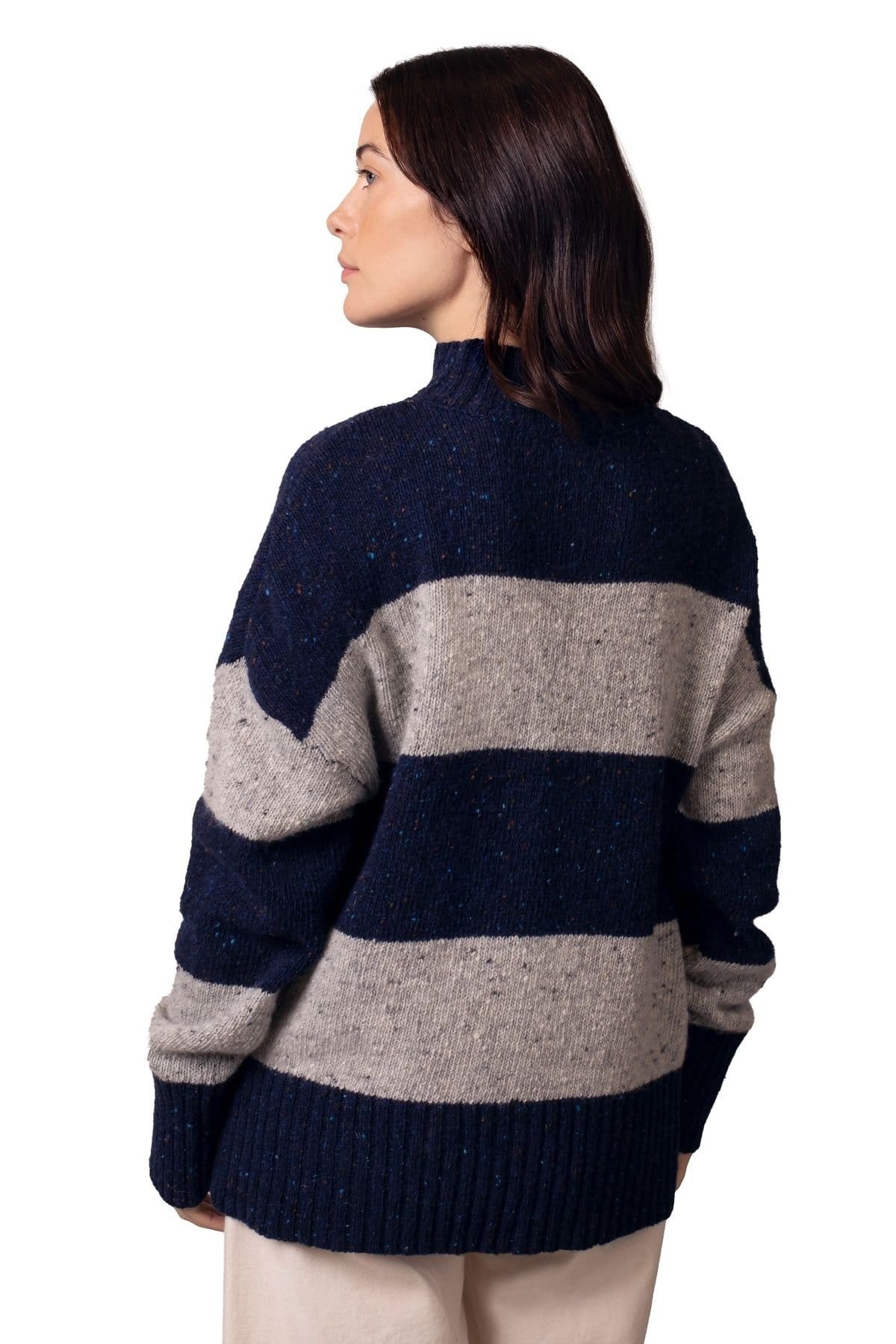 Celtic & Co Celtic & Co Women's Donegal Colourblock Funnel Neck Sweater in Mid Navy - 4