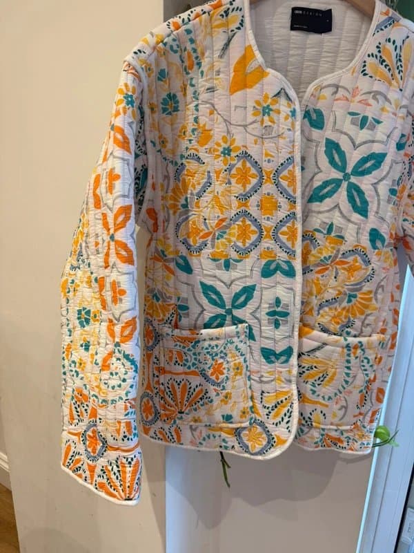ASOS Design ASOS Design Quilted Floral Cotton Jacket UK 8–10 White Multicolour