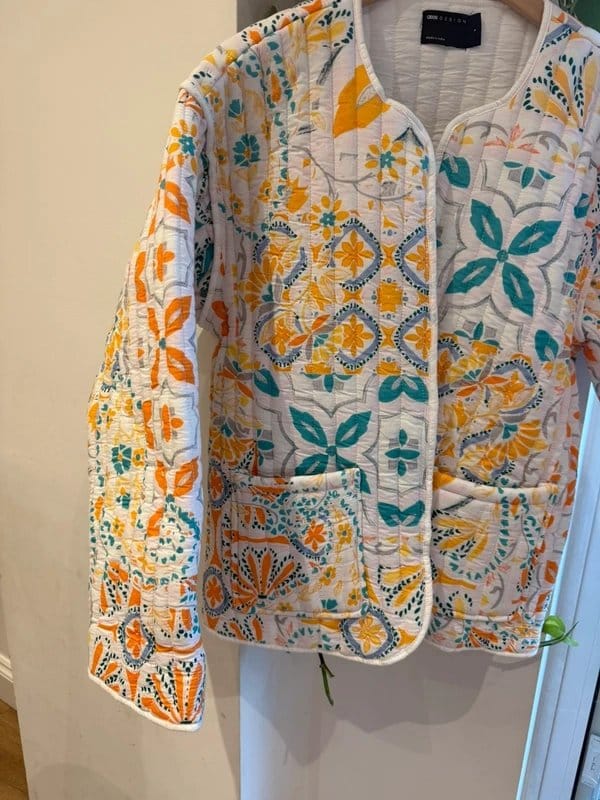 ASOS Design Quilted Floral Cotton Jacket UK 8–10 White Multicolour