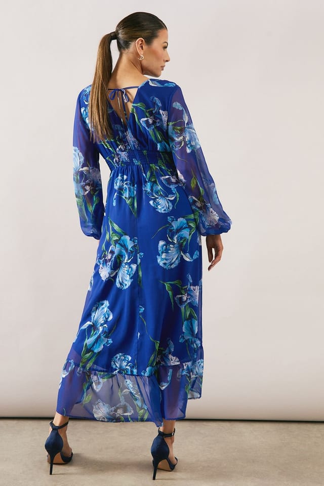 Wallis Wallis Women's Floral Elasticated Waist Chiffon Midi Dress in Blue - 3