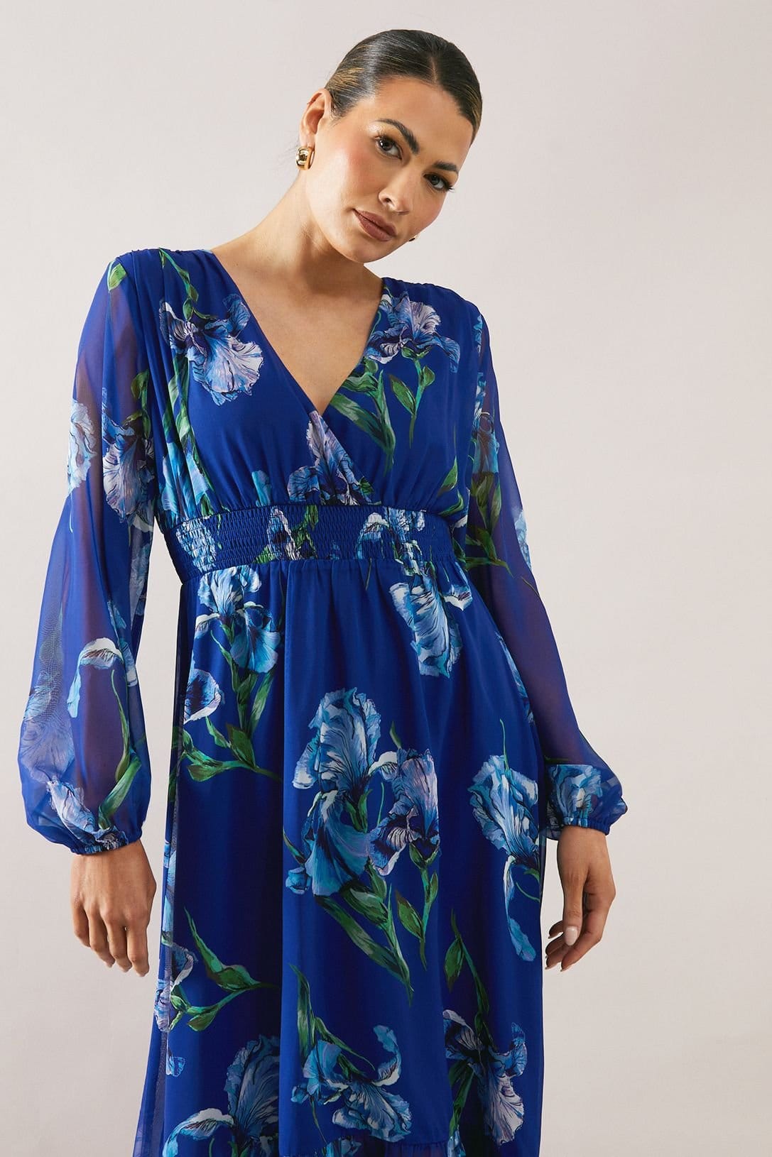 Wallis Wallis Women's Floral Elasticated Waist Chiffon Midi Dress in Blue - 4
