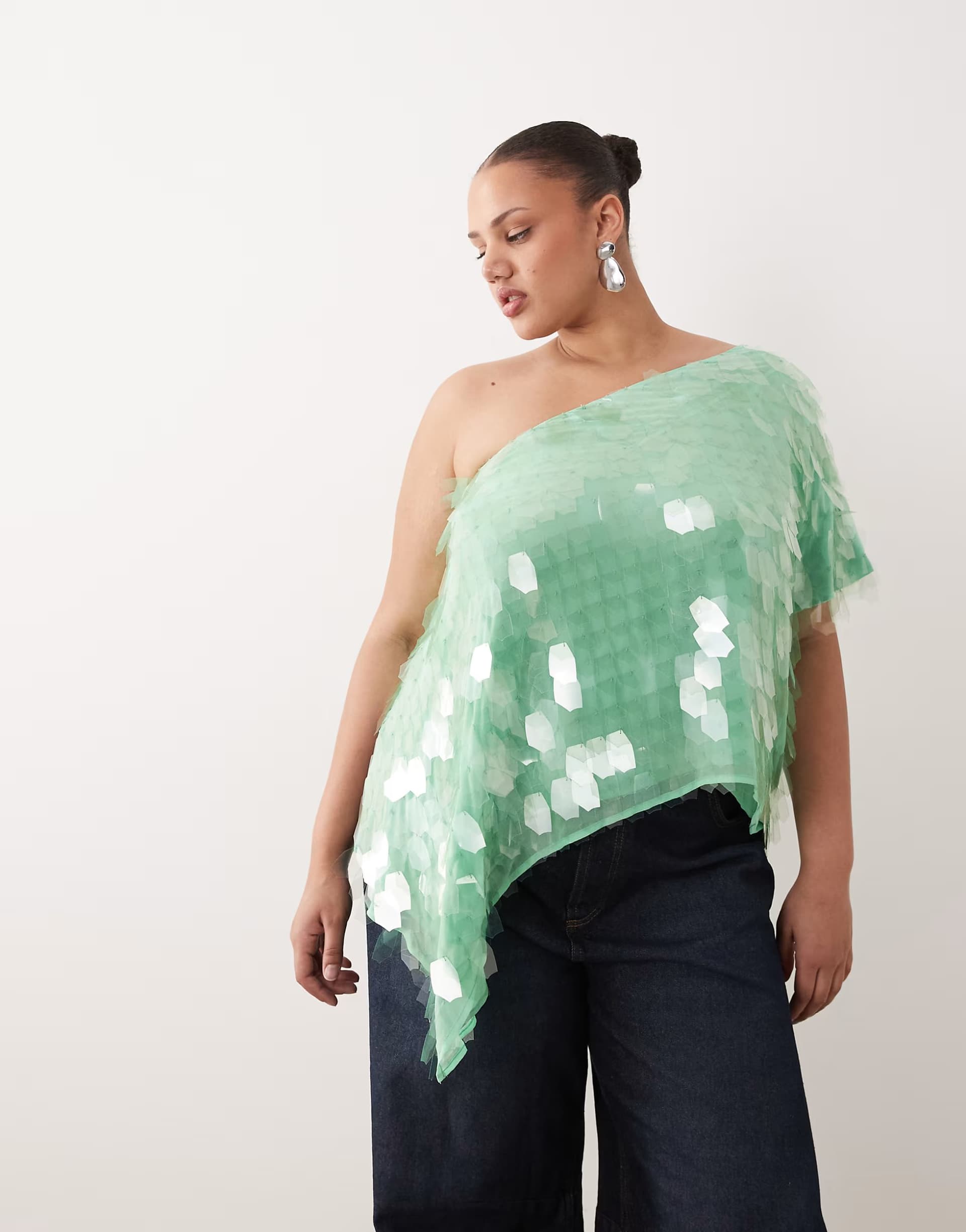ASOS ARRANGE Curve embellished one shoulder top in apple green