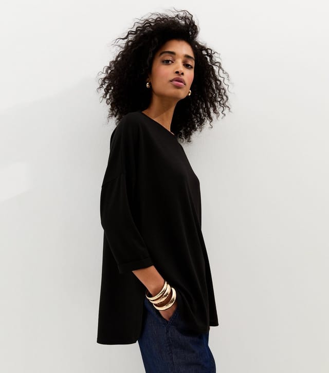 New Look Women's Black Soft Touch Slouchy Cropped Sleeve T-Shirt New Look - 2