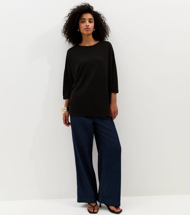 New Look Women's Black Soft Touch Slouchy Cropped Sleeve T-Shirt New Look - 3