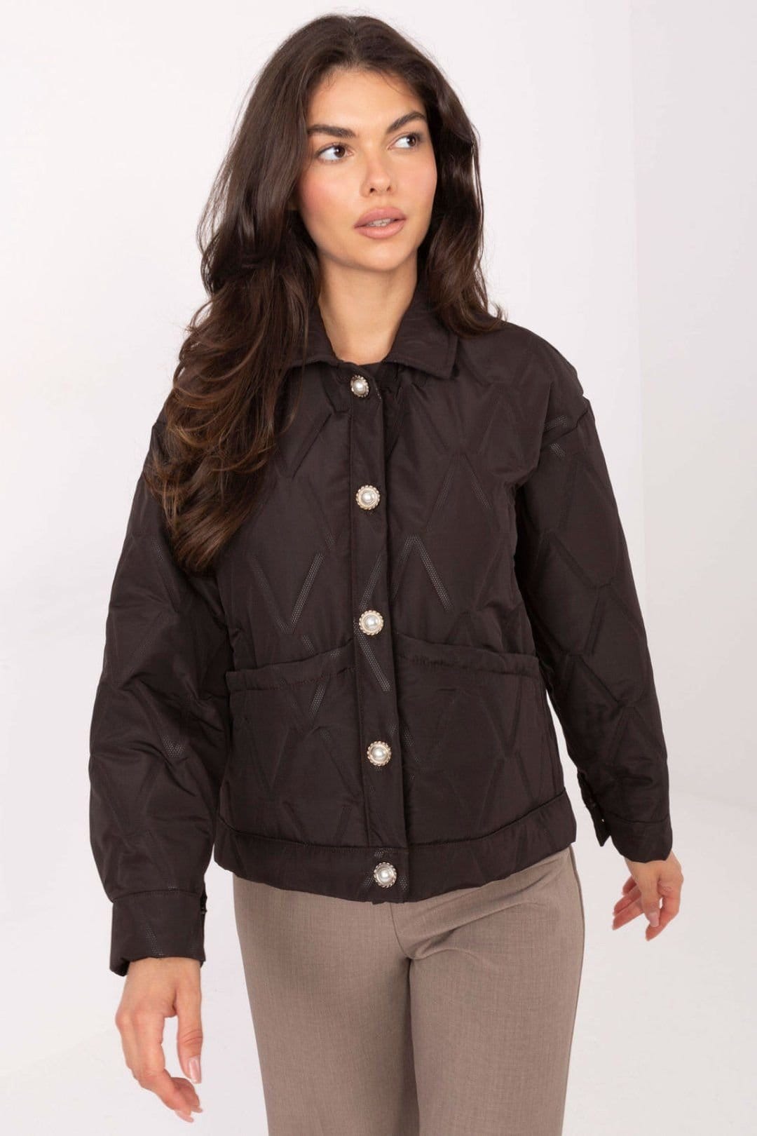 Love Lace Brown Quilted Transitional Button Jacket