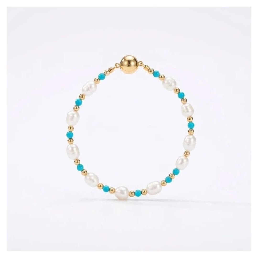 Angel Barocco Angel Barocco Women's Pearl Turquoise Beaded Bracelet - White