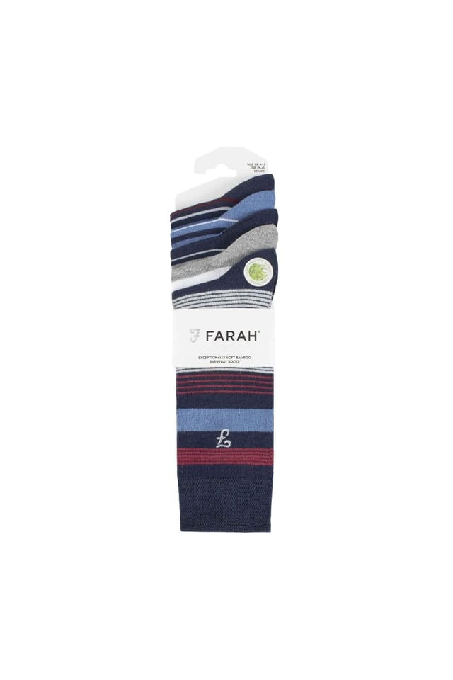 Farah FARAH Men's 5 Pack Bamboo Bright Striped Patterned Socks in Dark Navy - 2