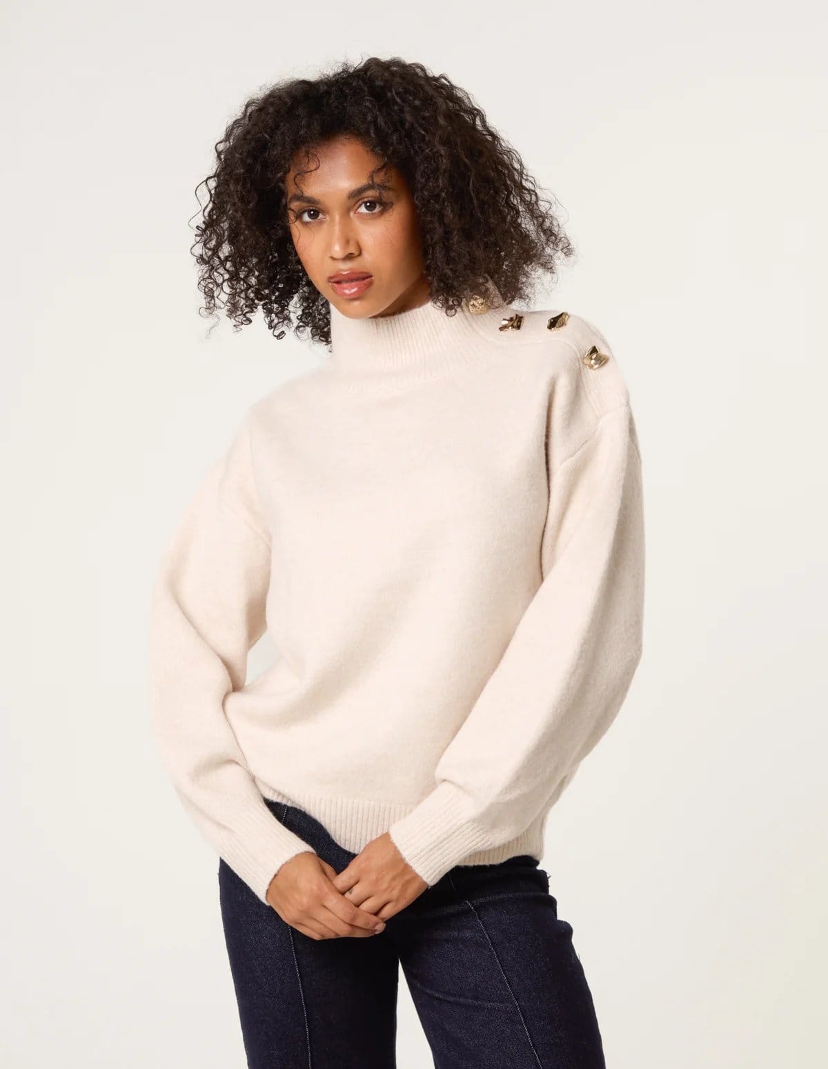 Blue Vanilla Turtle Neck Shoulder Brooch Detailed Jumper - 1