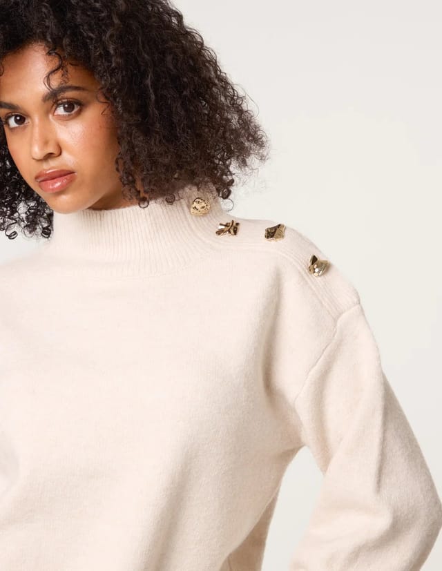 Blue Vanilla Turtle Neck Shoulder Brooch Detailed Jumper - 2