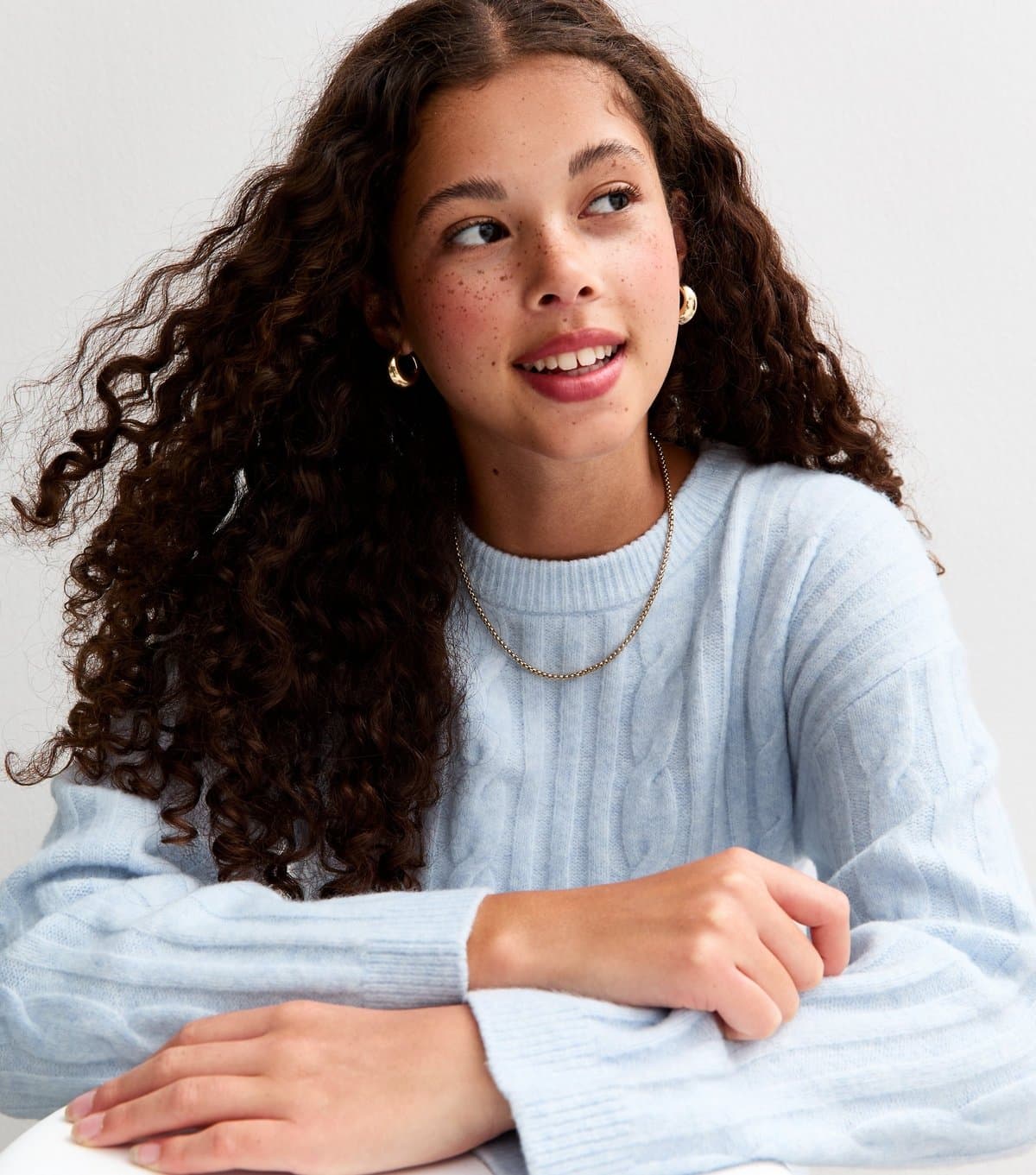 New Look Girls' Light Blue Slouchy Cable Knit Jumper New Look