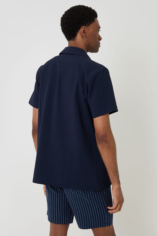 Threadbare Threadbare Men's Boxy Fit Textured Short Sleeve Shirt in Navy - 2