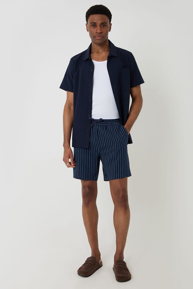 Threadbare Threadbare Men's Boxy Fit Textured Short Sleeve Shirt in Navy - 3