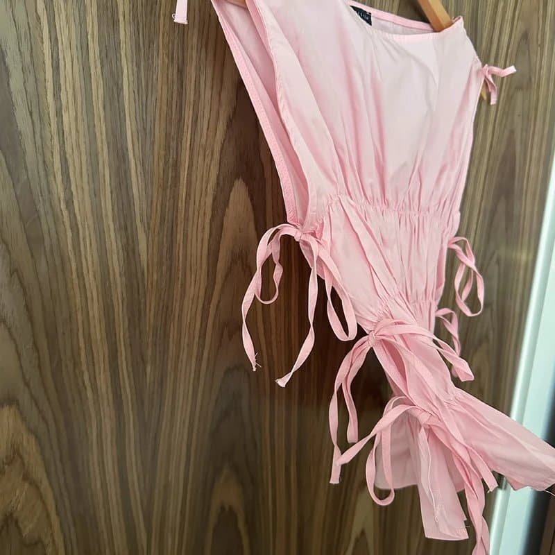 ASOS ASOS Baby Pink Ruched Gathered Tie Side Sleeveless Vest Tank Top S