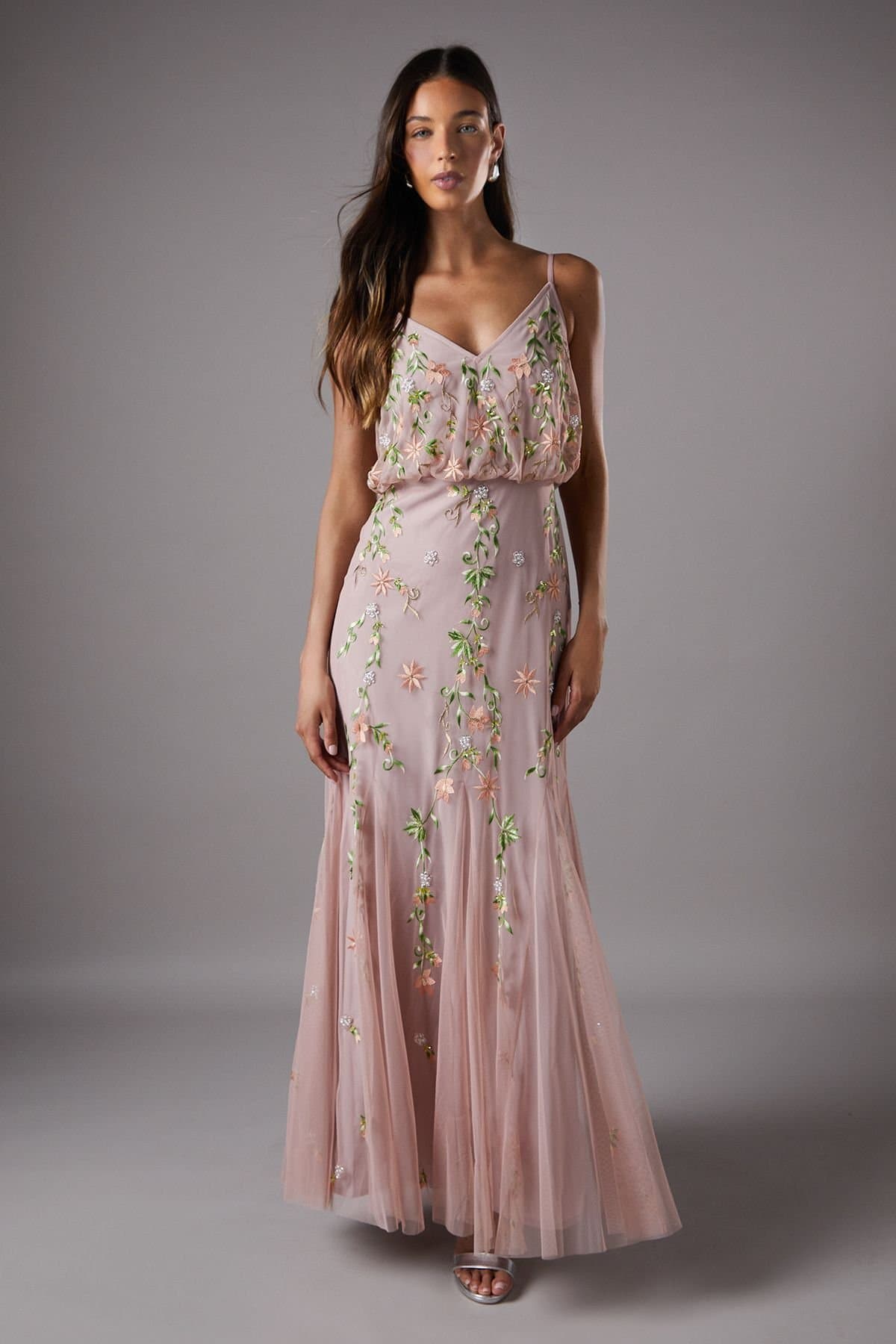 Coast Coast Women's Embroidered Maxi Dress With Godet Detail in Nude
