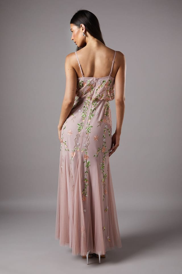 Coast Coast Women's Embroidered Maxi Dress With Godet Detail in Nude - 3