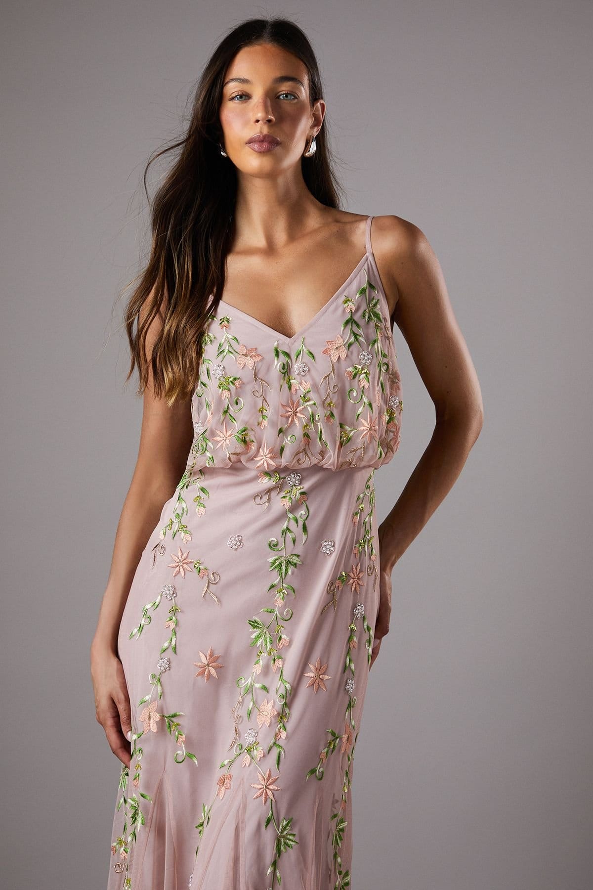 Coast Coast Women's Embroidered Maxi Dress With Godet Detail in Nude - 4