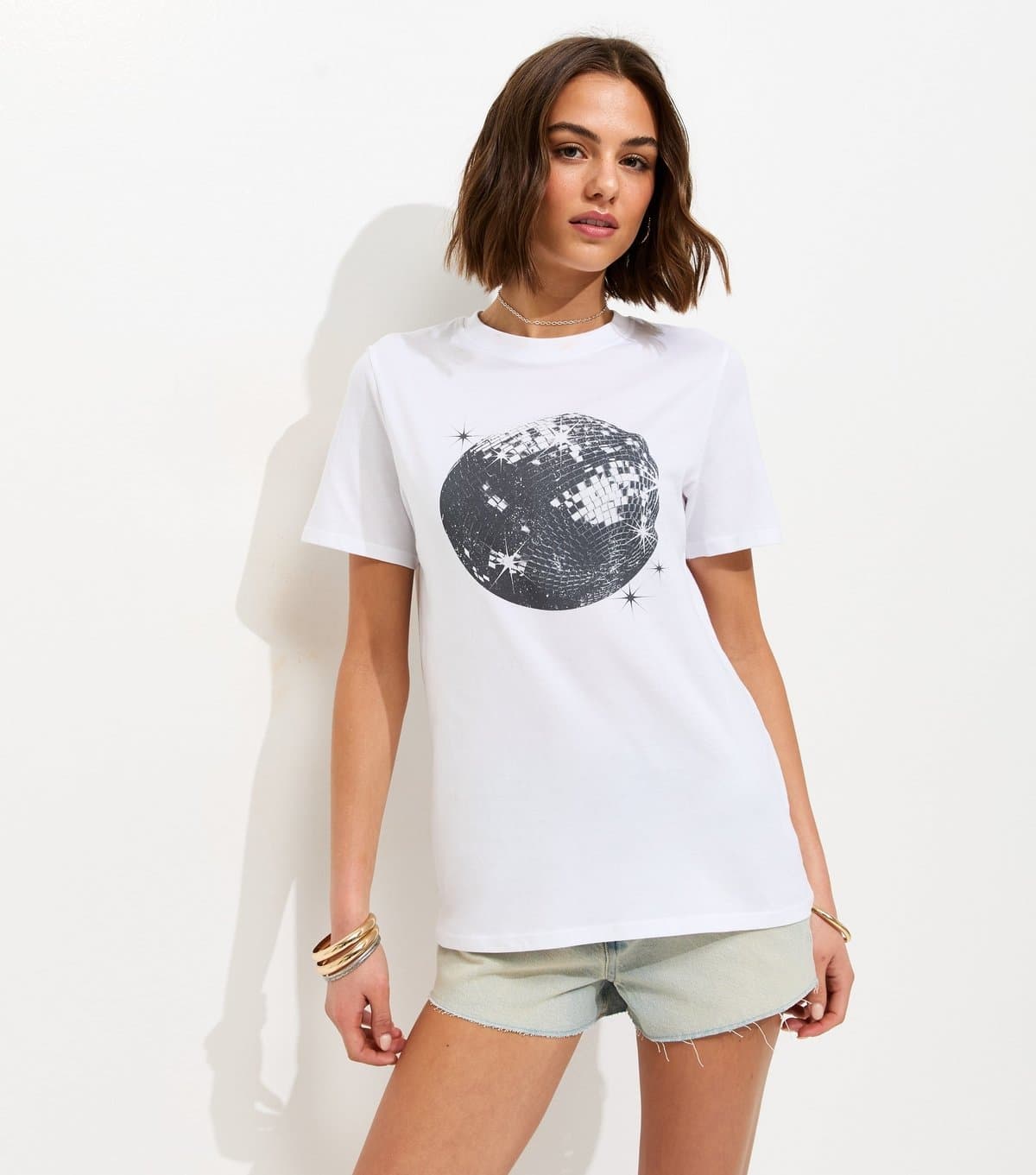 New Look Women's White Disco Print T-Shirt New Look