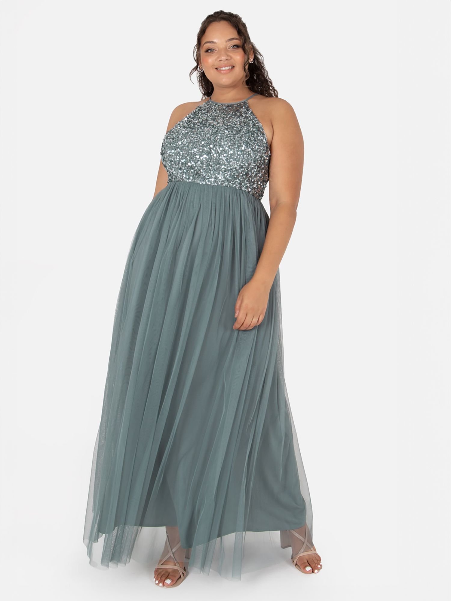 Maya Deluxe Maya Deluxe Women's Embellished Halter Neck Maxi Dress in Teal - 2