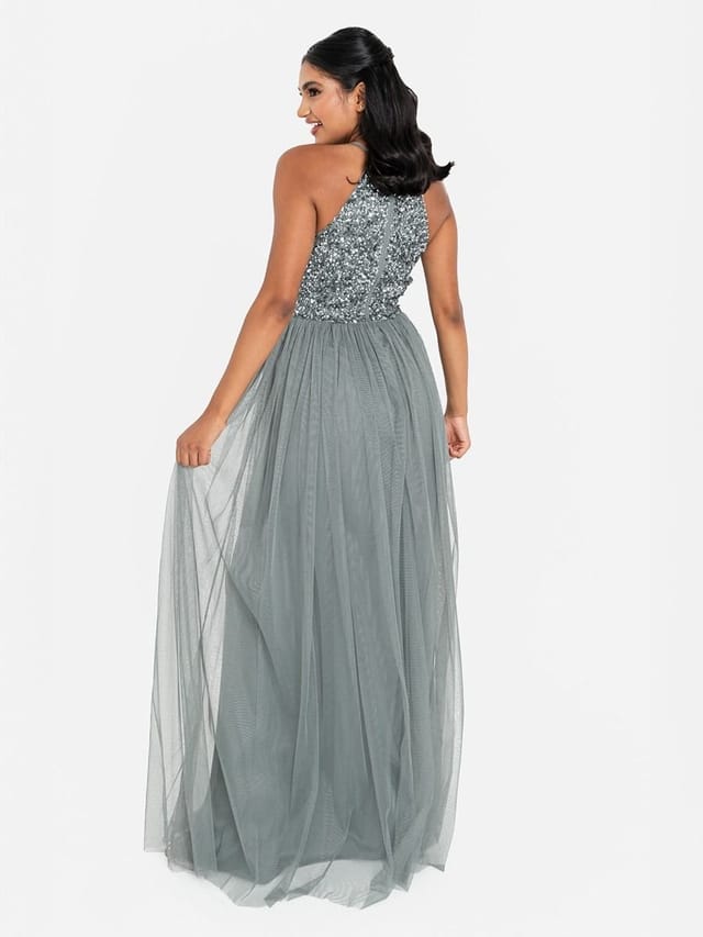 Maya Deluxe Maya Deluxe Women's Embellished Halter Neck Maxi Dress in Teal - 2