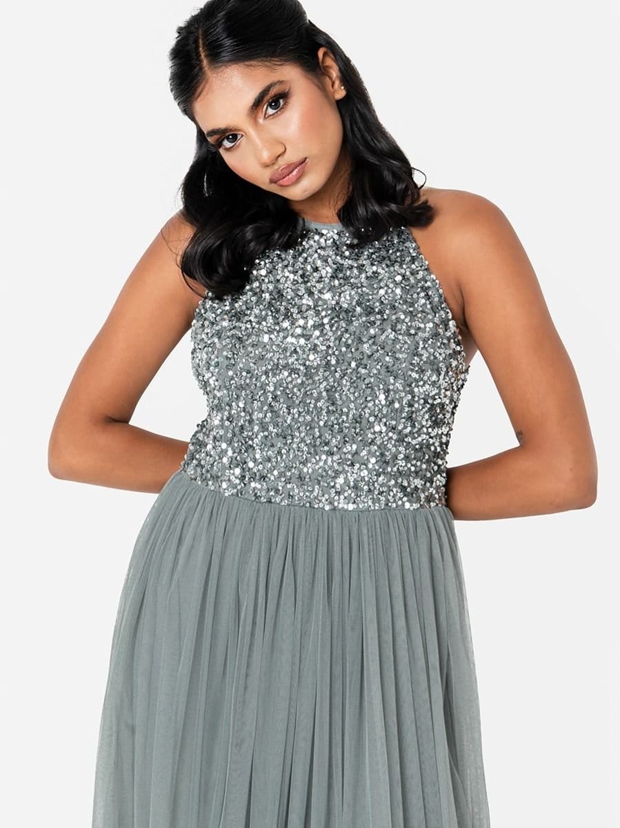 Maya Deluxe Maya Deluxe Women's Embellished Halter Neck Maxi Dress in Teal - 4