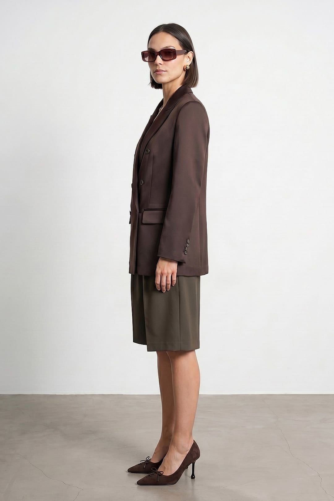 Dilvin Dilvin Women's Long Satin Shawl-Collar Blazer in Dark Brown - 4