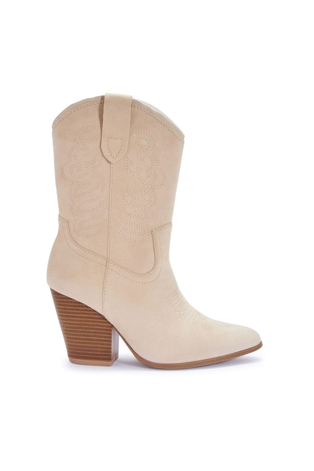 Truffle Collection Truffle Collection Women's Calf Boots Zip Microfibre Pointed Toe Block Heel Shoes in Beige - 3