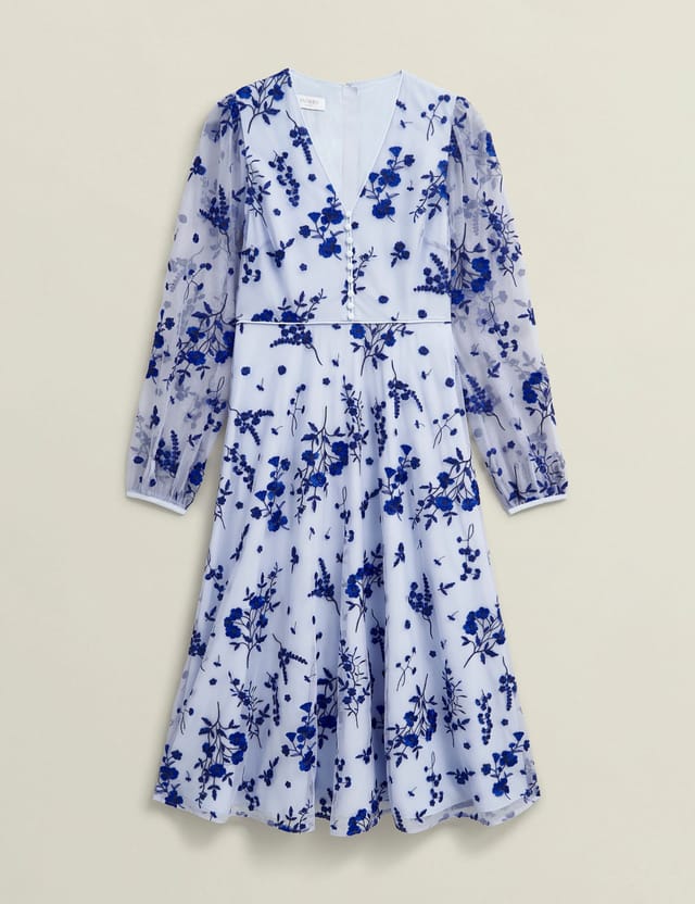 Hobbs London Hobbs London Women's Ella Long Sleeve Embroidered Midi Dress in Mid Navy - 2
